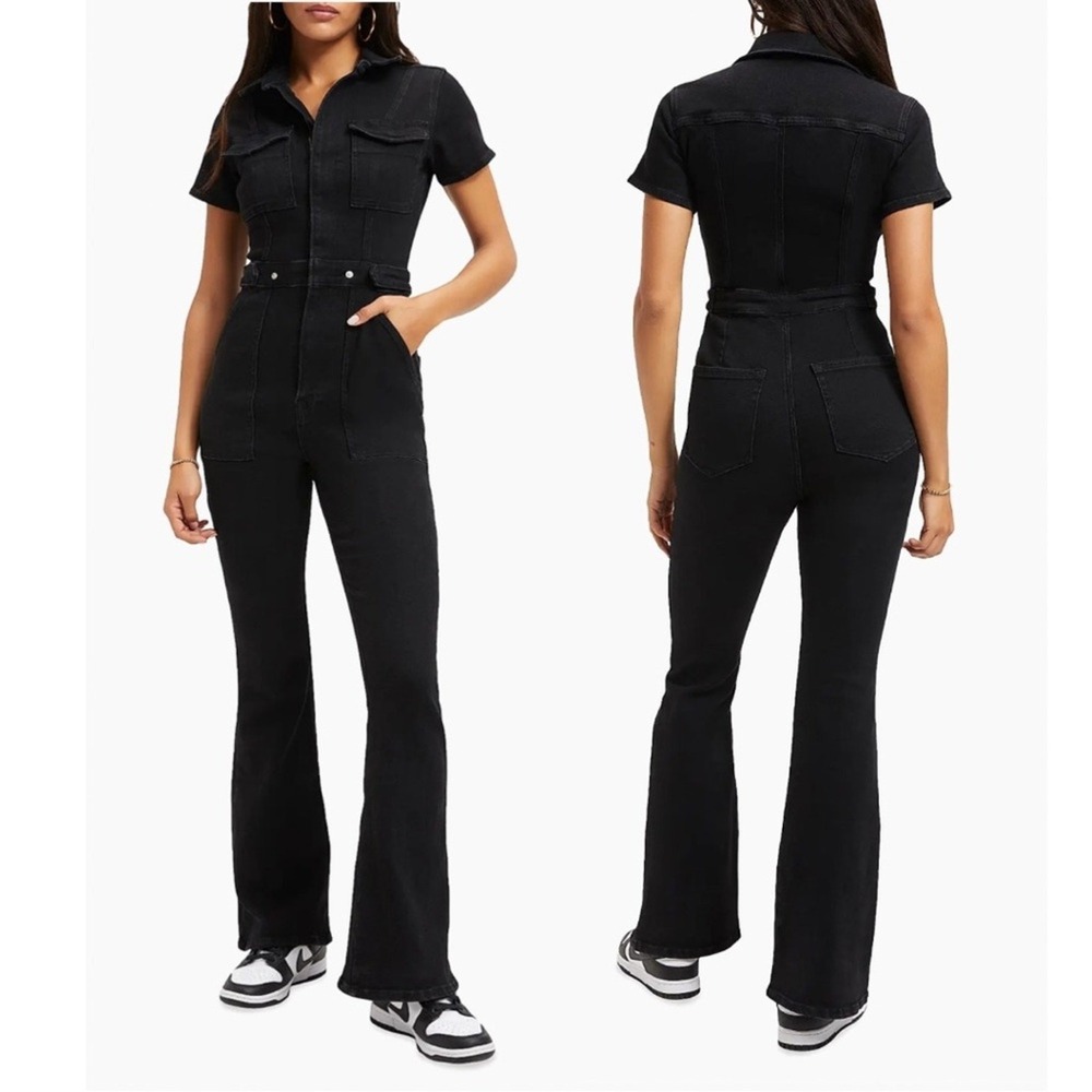Good American Jumpsuit Fit For Success Bootcut Denim Black Small Comfy Gorpcore - Picture 1 of 14